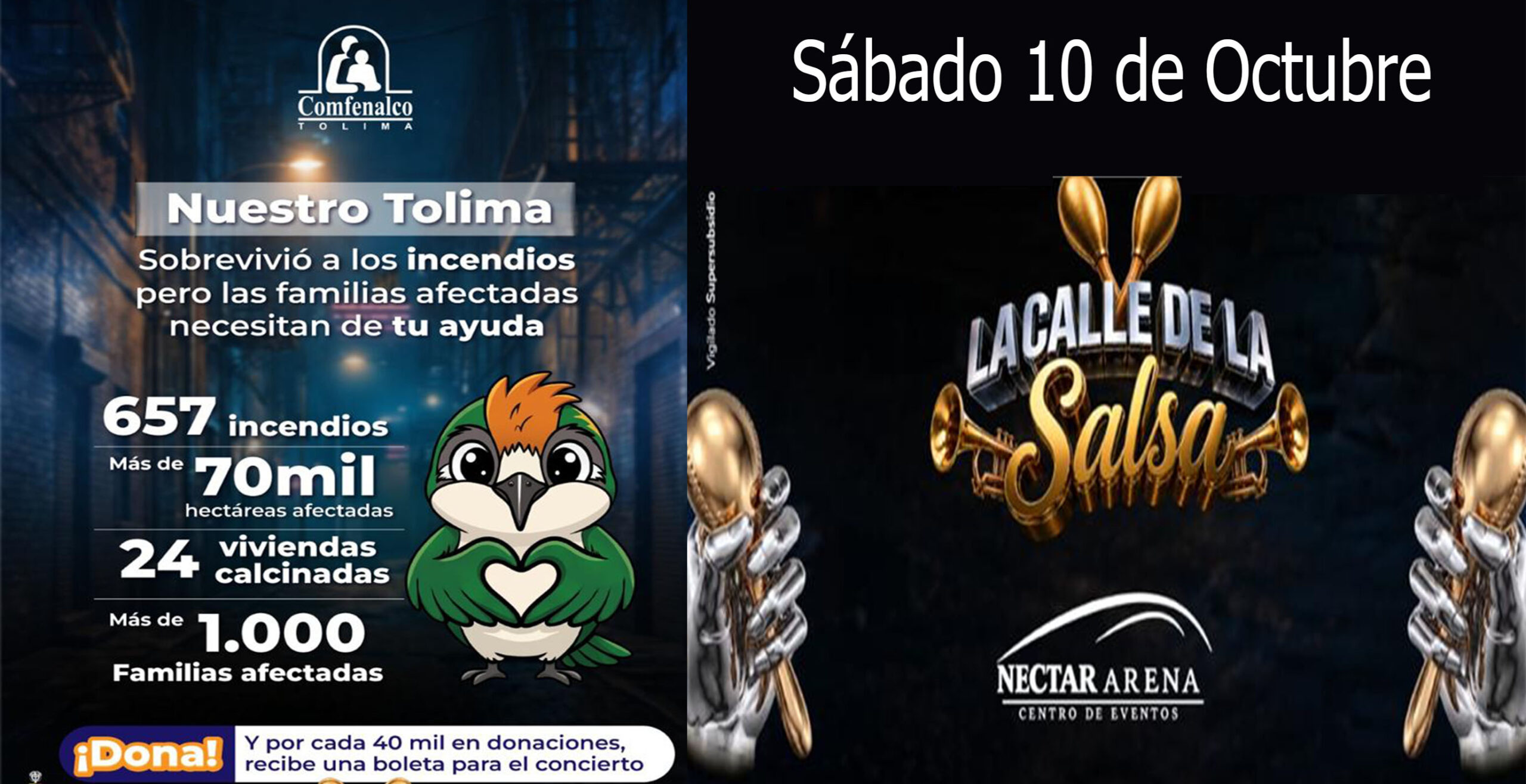 Concierto Solidario de salsa el 10 de octubre en el Nectar Arena, apoyado por Comfenalco